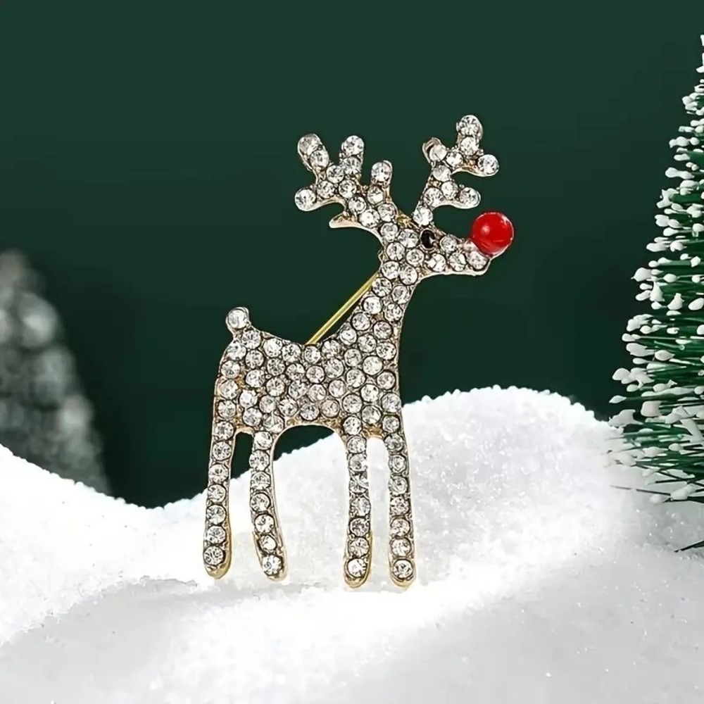 Reindeer Brooch Pin Crystal Rhinestone Christmas Holiday Gift NEW Vintage Style